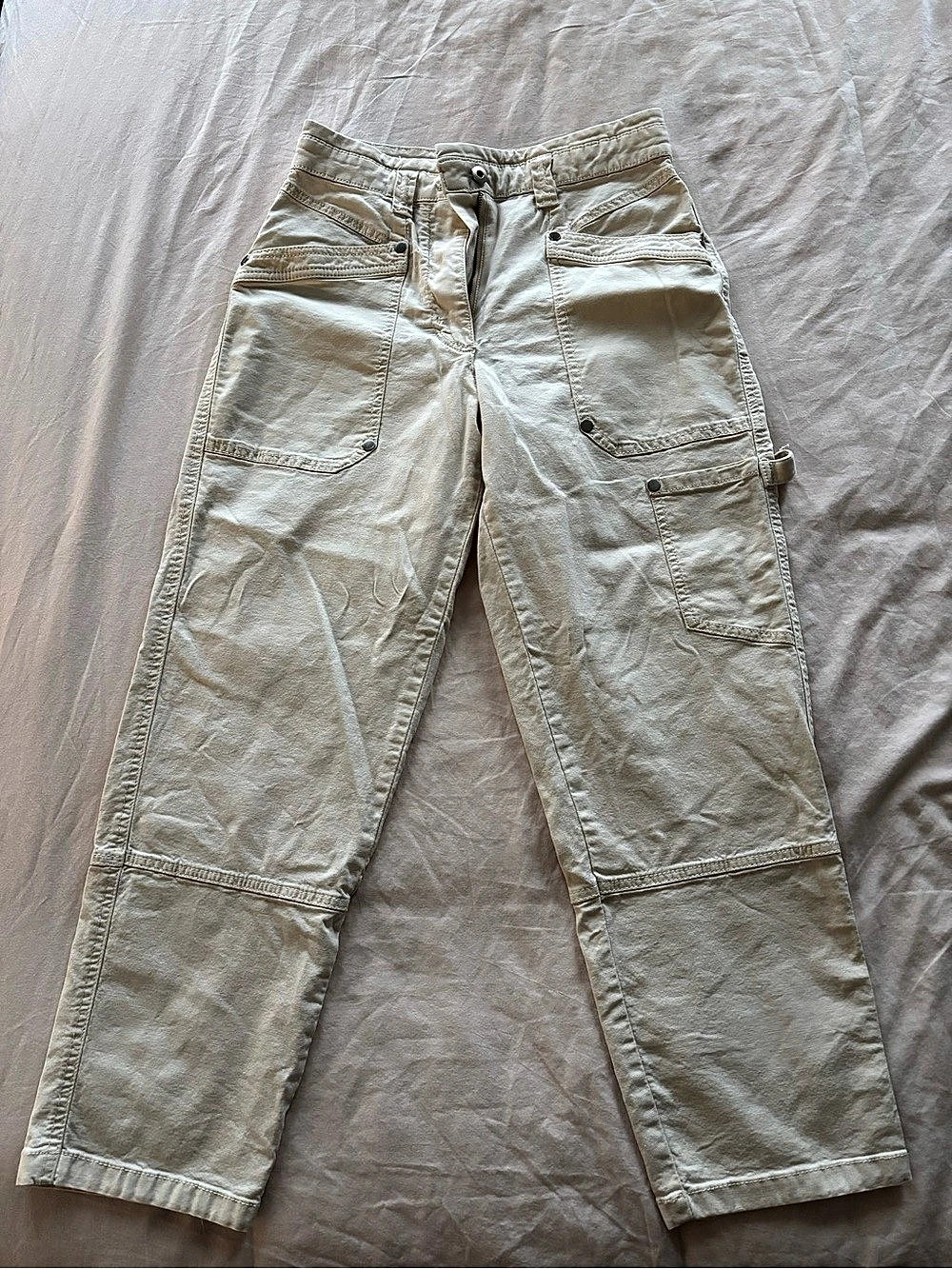 Maeve Straight Leg Utility Pants in Cream Waist 27